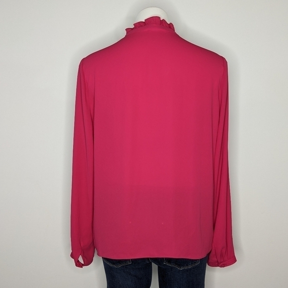 J Crew Factory pink 1/2 button ruffle neck long sleeve blouse 12 - Picture 6 of 9
